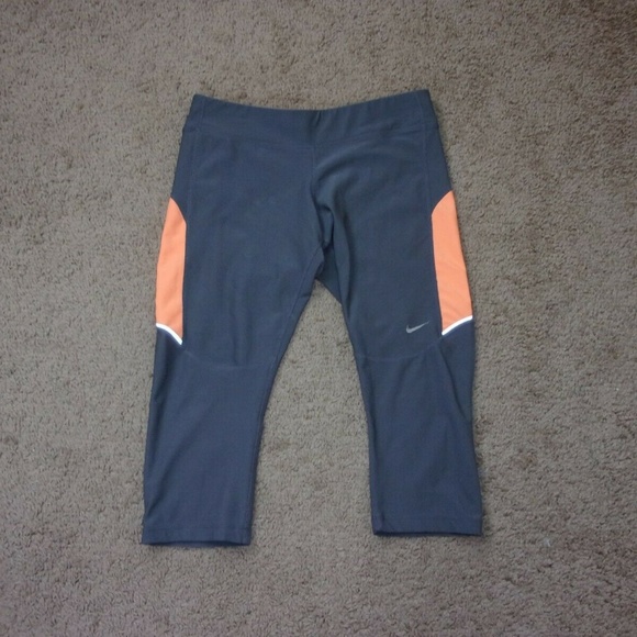 Nike Pants - Nike Running Leggings Crop Gray Orange Medium Nike Pants - Nike Running Leggings Crop Gray Orange Medium
